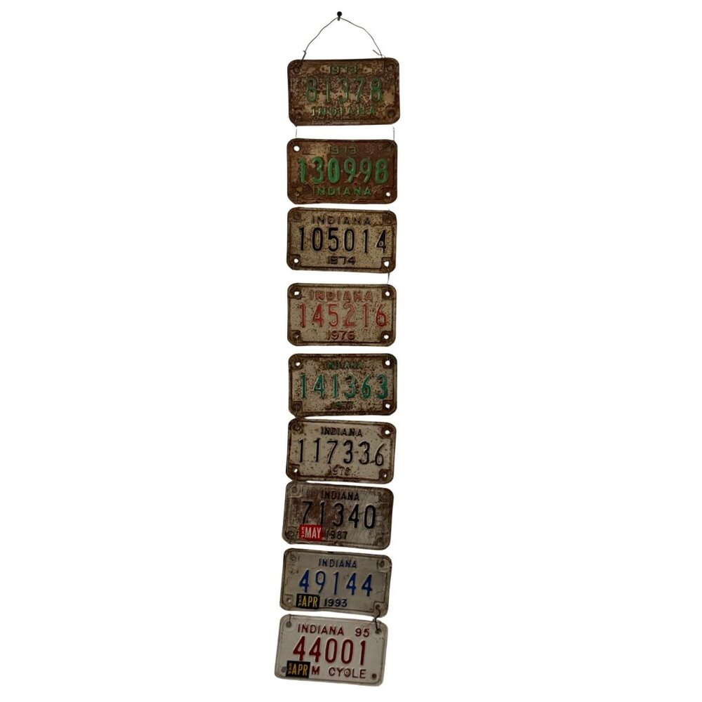 Collection of 9 Vintage Indiana Motorcycle License Plates 1973-1995 Wall Art